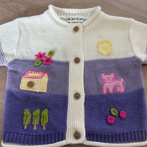 Vintage acrylic baby togs Colorful Knit Cardigan with Animal and House Design - Picture 2 of 4
